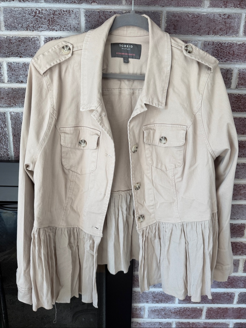 torrid Beige Peplum Utility Jacket with Epaulets